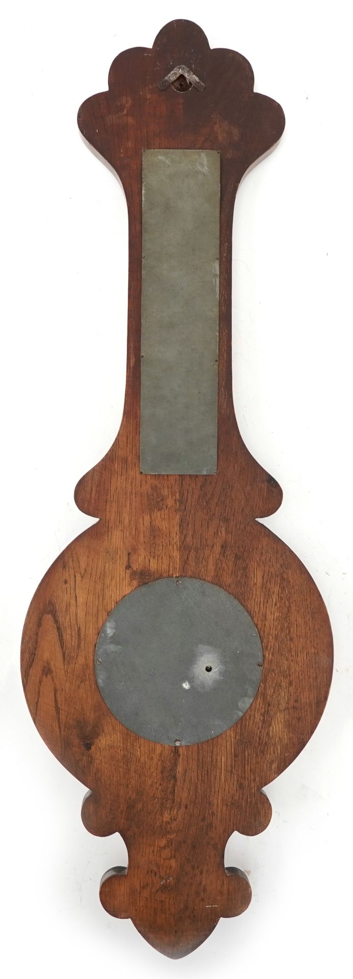 Art Nouveau style carved oak wall barometer with thermometer, 79cm high : For further information on - Image 2 of 2