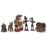 Middle Eastern sundry items including Ashanti bronze figural gold weight, white metal figure of