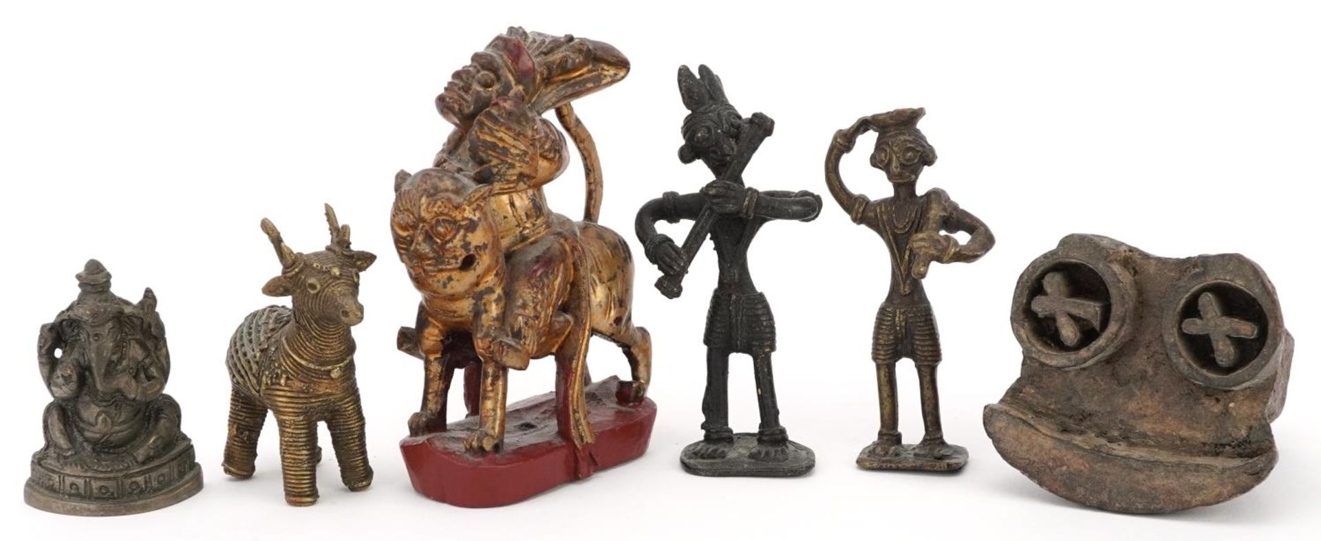 Middle Eastern sundry items including Ashanti bronze figural gold weight, white metal figure of