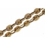 Unmarked gold gucci link watch chain, tests as 9ct gold, with yellow metal dog clip clasp, 47cm in