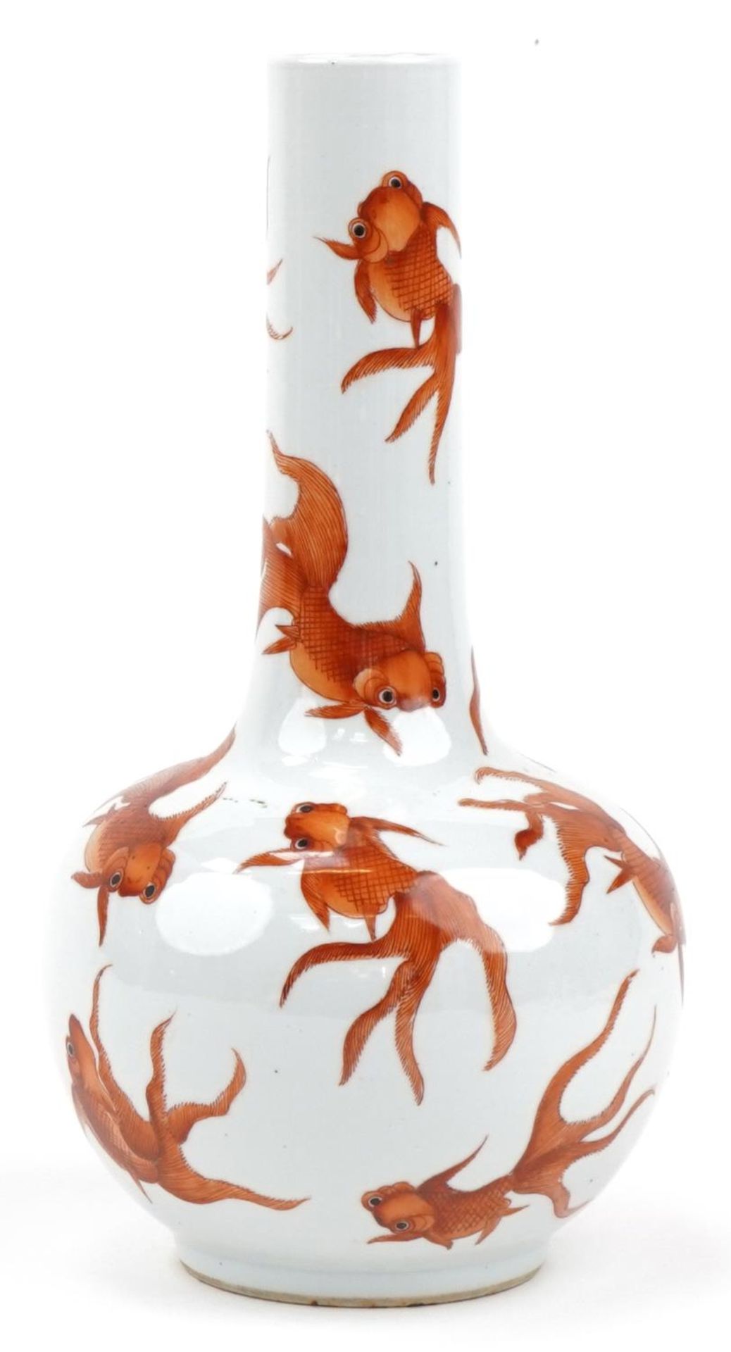 Chinese porcelain vase hand painted in iron red with goldfish, 36cm high : For further information