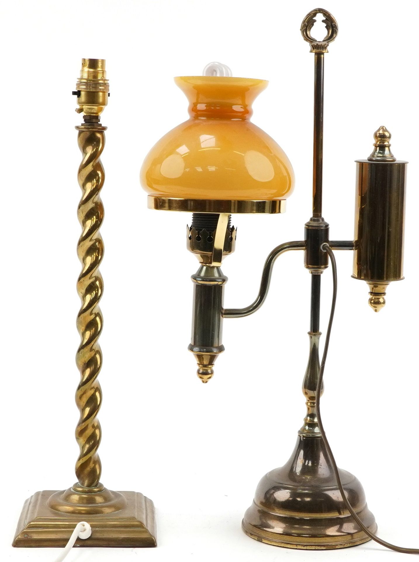 Victorian style brass table lamp and a brass barley twist example, the largest 52cm high : For - Image 2 of 2