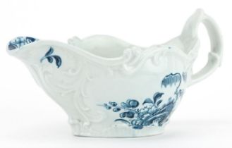 18th century Chaffers of Liverpool blue and white sauceboat, circa 1763-5, hand painted in the