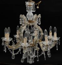 Ornate eight branch chandelier with cut glass drops, 60cm high x 60cm in diameter : For further