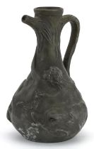 Jean Garnier, French Art Nouveau pewter jug decorated in relief with a nude female and two