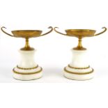 Pair of French white marble and gilt metal garnitures, 21cm high : For further information on this