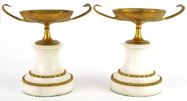 Pair of French white marble and gilt metal garnitures, 21cm high : For further information on this