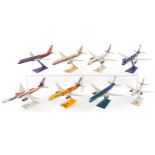 Eight aviation interest airline Boeing 757-200 miniatures, the largest 24cm in length : For