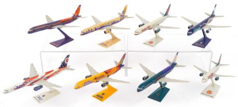 Eight aviation interest airline Boeing 757-200 miniatures, the largest 24cm in length : For