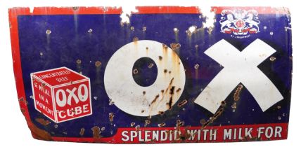 Unusually large vintage Oxo Concentrated Beef Cubes enamel advertising sign, 230cm x 122cm : For