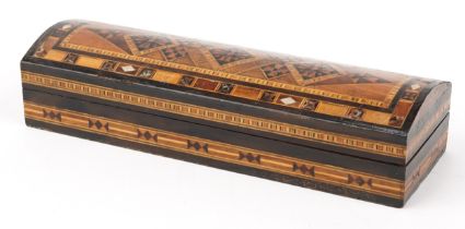 Moorish style dome topped casket with floral inlay, 5cm H x 23cm W x 7.5cm D : For further