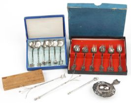 Antique and later silver including set of six Japanese spoons with fitted case, three Japanese