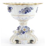 German floral encrusted porcelain centrepiece hand painted with flowers, 21cm high : For further
