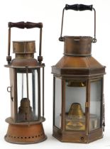 Two shipping interest copper lanterns with glass panels including one with Eli Griffiths Sons of