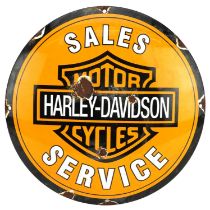 Harley Davidson Motorcycles enamel advertising sign, 30cm in diameter : For further information on