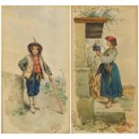 Italian peasants, pair of 19th century watercolours, framed and glazed, each 31.5cm x 17cm excluding
