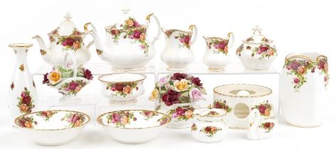 Royal Albert Old Country Roses china including teapot, vases and flower studies, the largest 22cm in