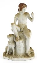 19th century bisque porcelain figure of Hercules with dog, stamped Mnret 19 to base, 27cm high : For