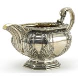 R & S Garrard & Co, heavy Victorian silver cream jug embossed with acanthus leaves, London 1857,