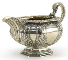 R & S Garrard & Co, heavy Victorian silver cream jug embossed with acanthus leaves, London 1857,