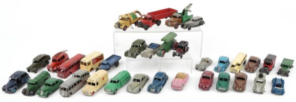 Vintage Dinky diecast vehicles including Commer, NCB electric van and Morris Oxford : For further