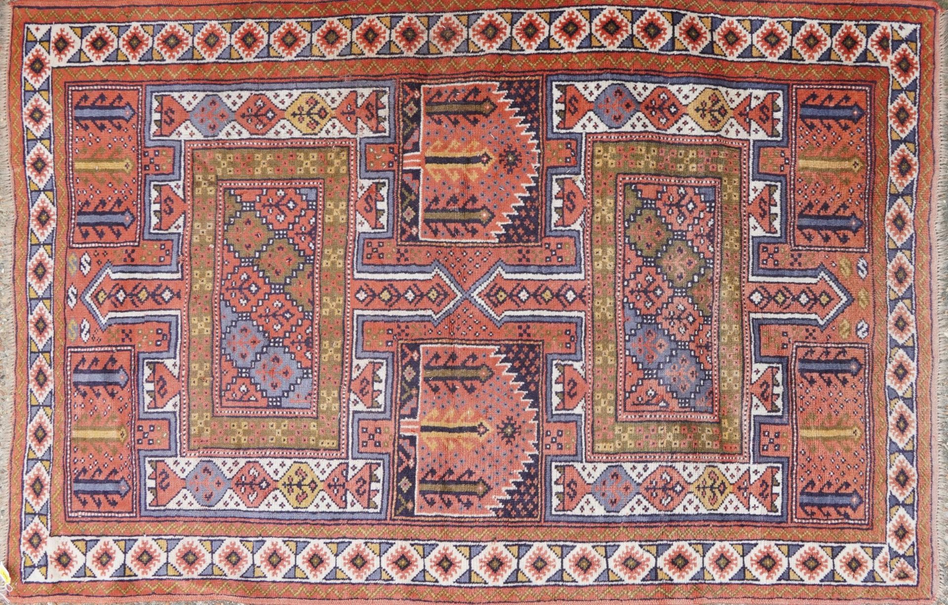 Rectangular Turkish rug having a floral design, 185cm x 170cm : For further information on this