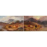 Charles W Oswald - Scottish Highland scenes with cattle, pair of 19th century oil on canvases,
