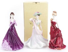 Three Coalport figurines, one with box, comprising Ladies of Fashion Felicity, Ladies of Fashion