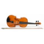 Andreas Zeller for Stentor Music Co, wooden violin with bow and fitted case, the violin back 15.5