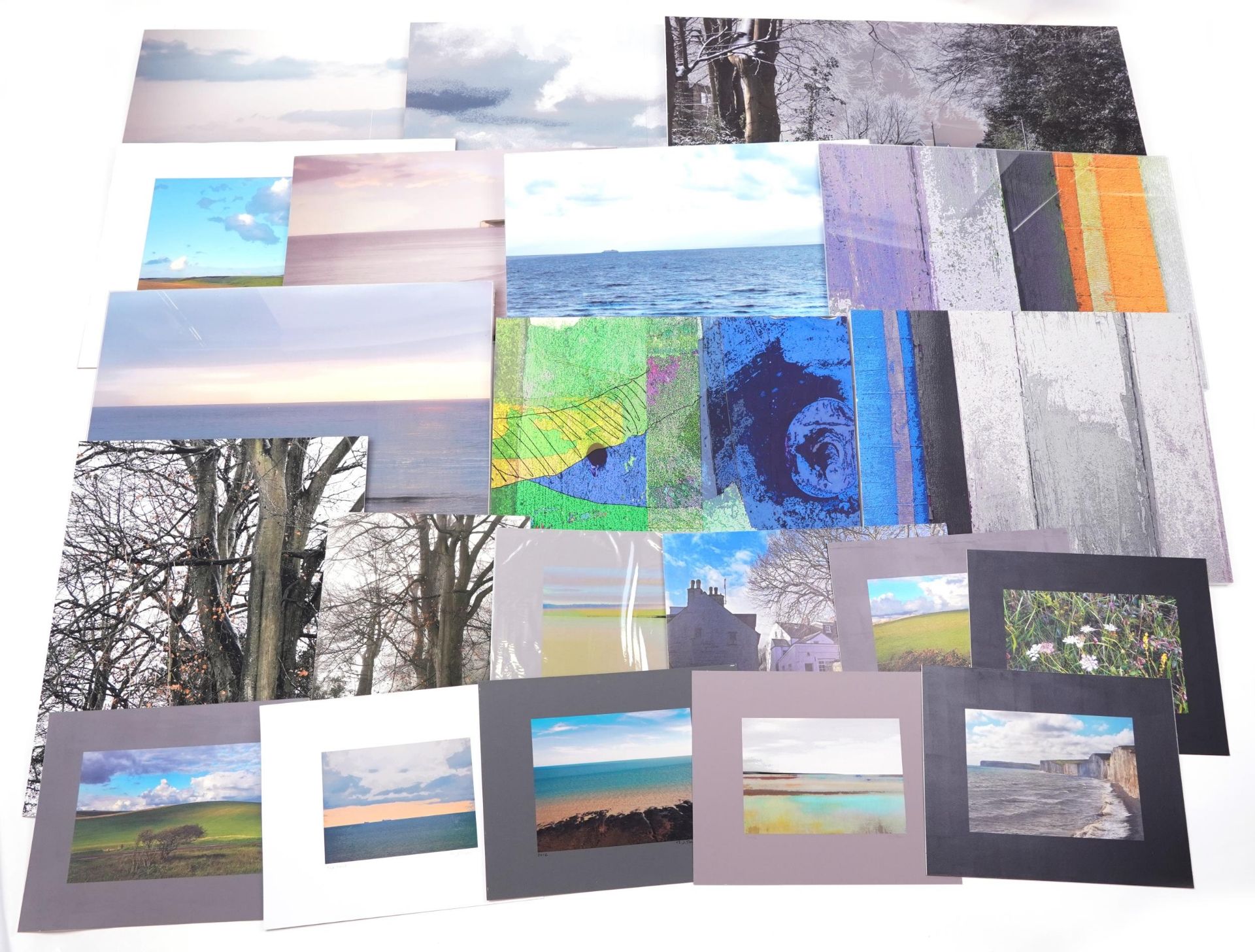 Collection of contemporary Richard Blower landscape art photography prints, some on board, the