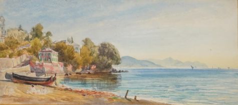 Bay of Rappallo, 19th/20th century Italian school watercolour, mounted, framed and glazed, 33cm x