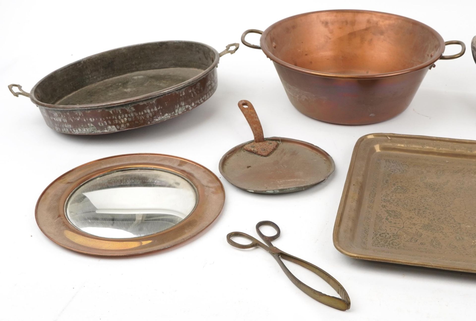 Antique and later metalware including copper preserve pans, Victorian cast iron wall pockets and - Bild 2 aus 4