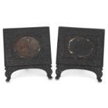 Pair of Anglo Indian ebony frames carved with foliage, 13cm x 12cm : For further information on this