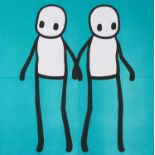 After Stik - Two stickmen, street artist school print in colour, framed and glazed, 65cm x 65cm