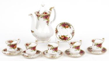 Royal Albert Old Country Roses part coffee set including coffee pot and five cups and saucers, the