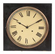 GPO style wall clock with painted dial having Roman numerals housed in a square hardwood case,