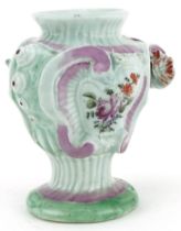 18th century Longton Hall floral encrusted porcelain vase hand painted with flowers, 12.5cm high :