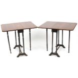 Pair of Edwardian inlaid mahogany Sutherland tables, each 65cm H x 74cm W x 61cm D : For further