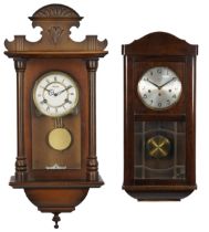 Franz Hermle, two German wall clocks including one with enamelled dial having Roman numerals, the