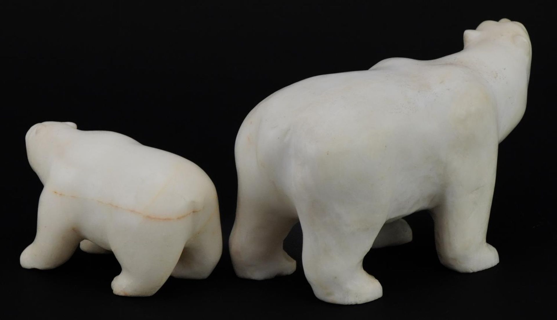 Two Art Deco style carved alabaster polar bears, the largest 19.5cm in length : For further - Image 2 of 3