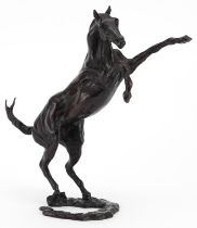 J Ballin, patinated bronze study of a rearing horse, limited edition 15/30, 33.5cm high : For