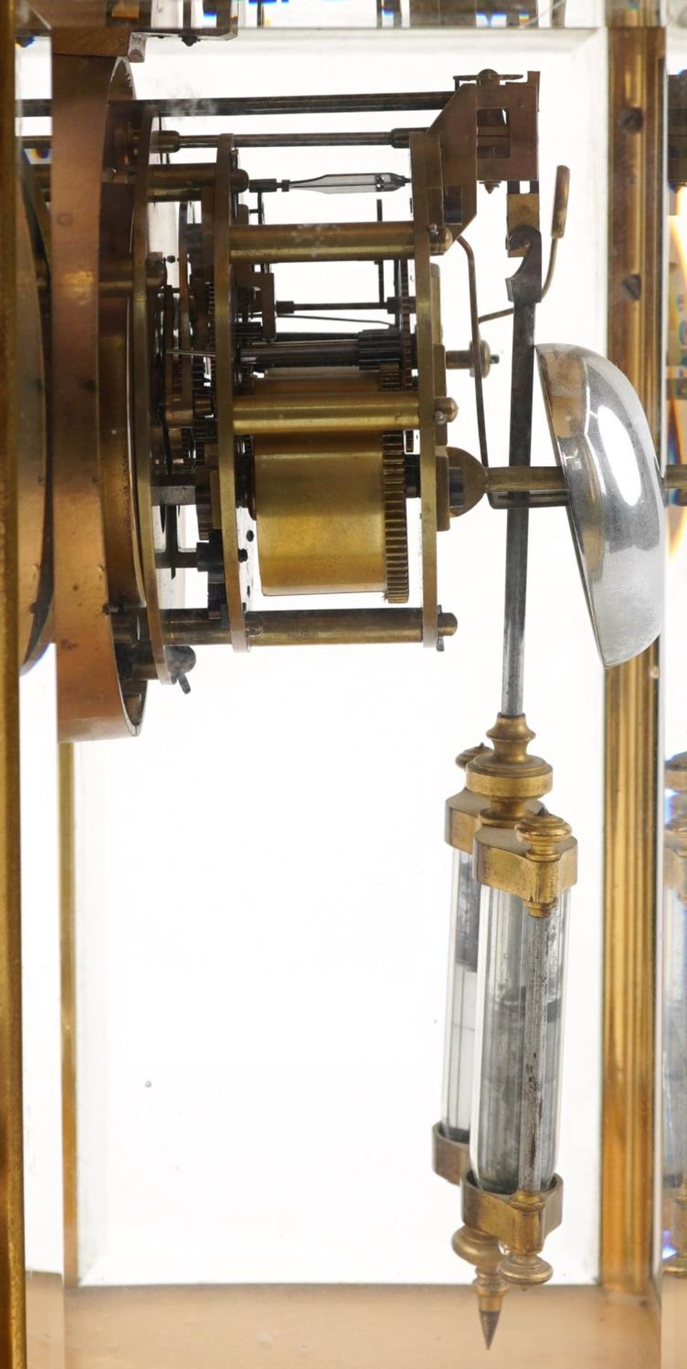 19th century French ormolu four glass mantle clock striking on a bell with visible Brocot escapement - Bild 3 aus 5