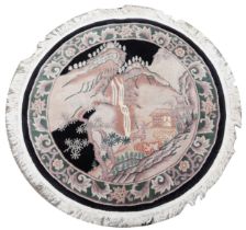 Circular Chinese rug decorated with a figure beside water, 160cm in diameter : For further