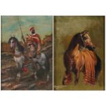Figure on horseback and horse, two Islamic pictures, mounted and framed, the largest 17cm x 11.5cm