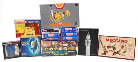 Fifteen Meccano construction sets with boxes including numbers 0040, 032325 and 032940 : For further