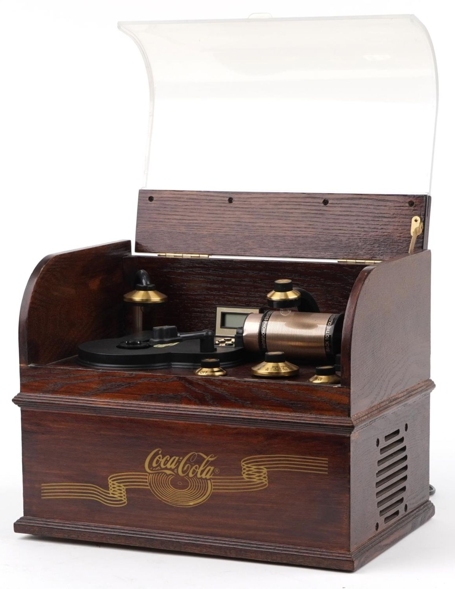 Retro Coca Cola advertising phonograph design CD player with AM/FM radio, 27cm H x 34cm W x 23cm D : - Image 2 of 5