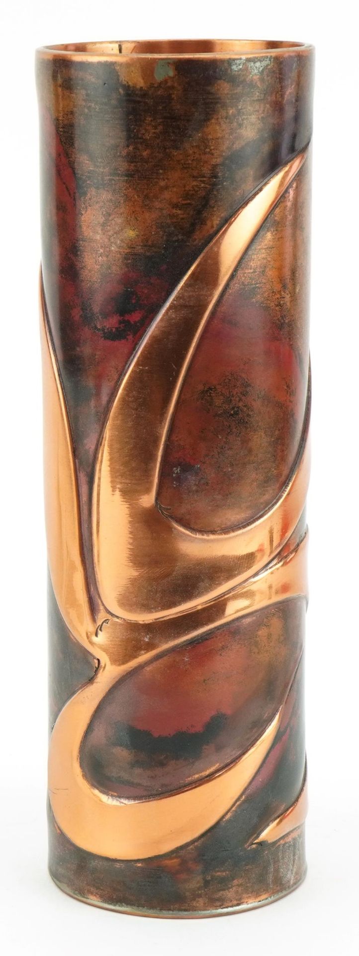 Sam Fanaroff, Arts & Crafts style cylindrical vase decorated in low relief with stylised motifs,