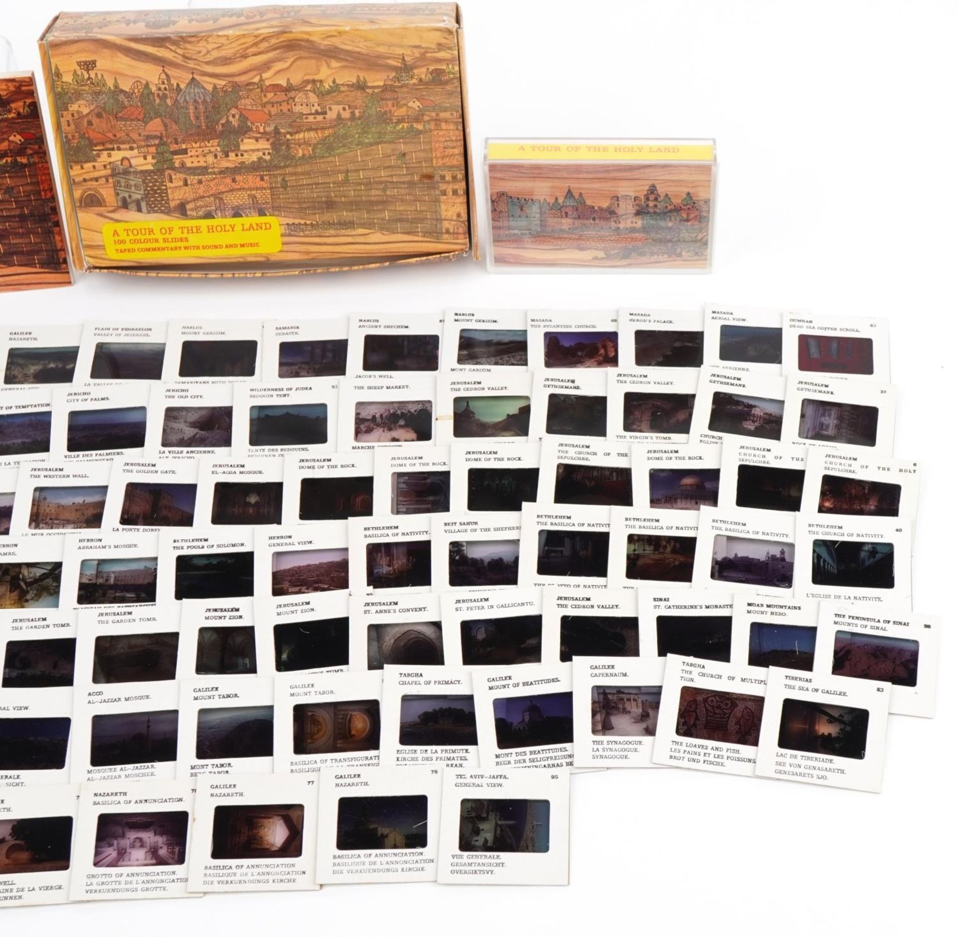 Tour of The Holy Land a hundred coloured glass slides with tape commentary and box, 18.5cm wide : - Image 3 of 7