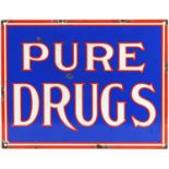 Pure Drugs enamel advertising sign, 37.5cm x 29cm : For further information on this lot please visit