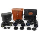 Three pairs of binoculars with cases including Halina Discovery 20x50 and Grosvenor 12x50 : For